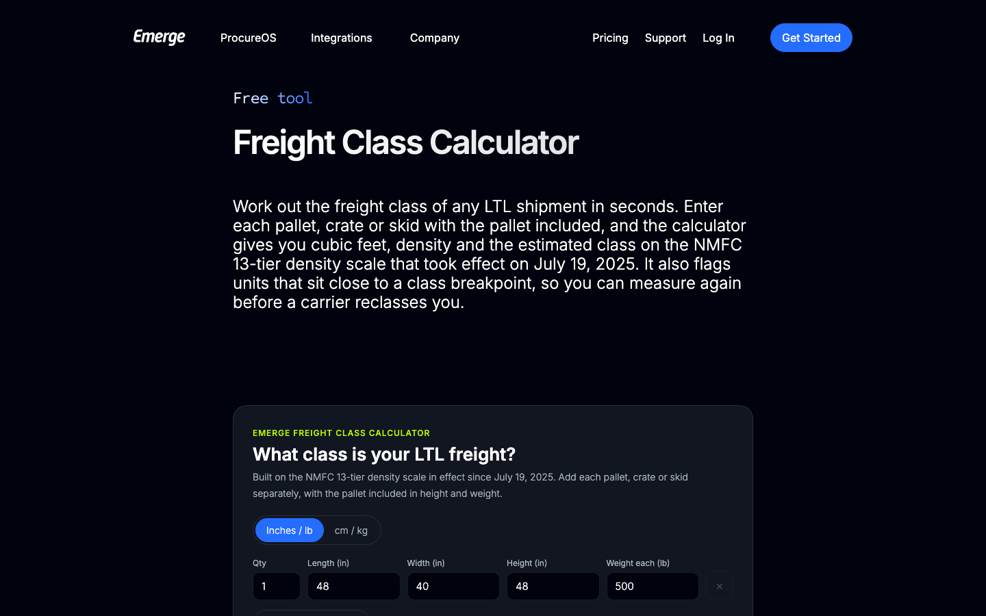 Freight Class Calculator - Product Image