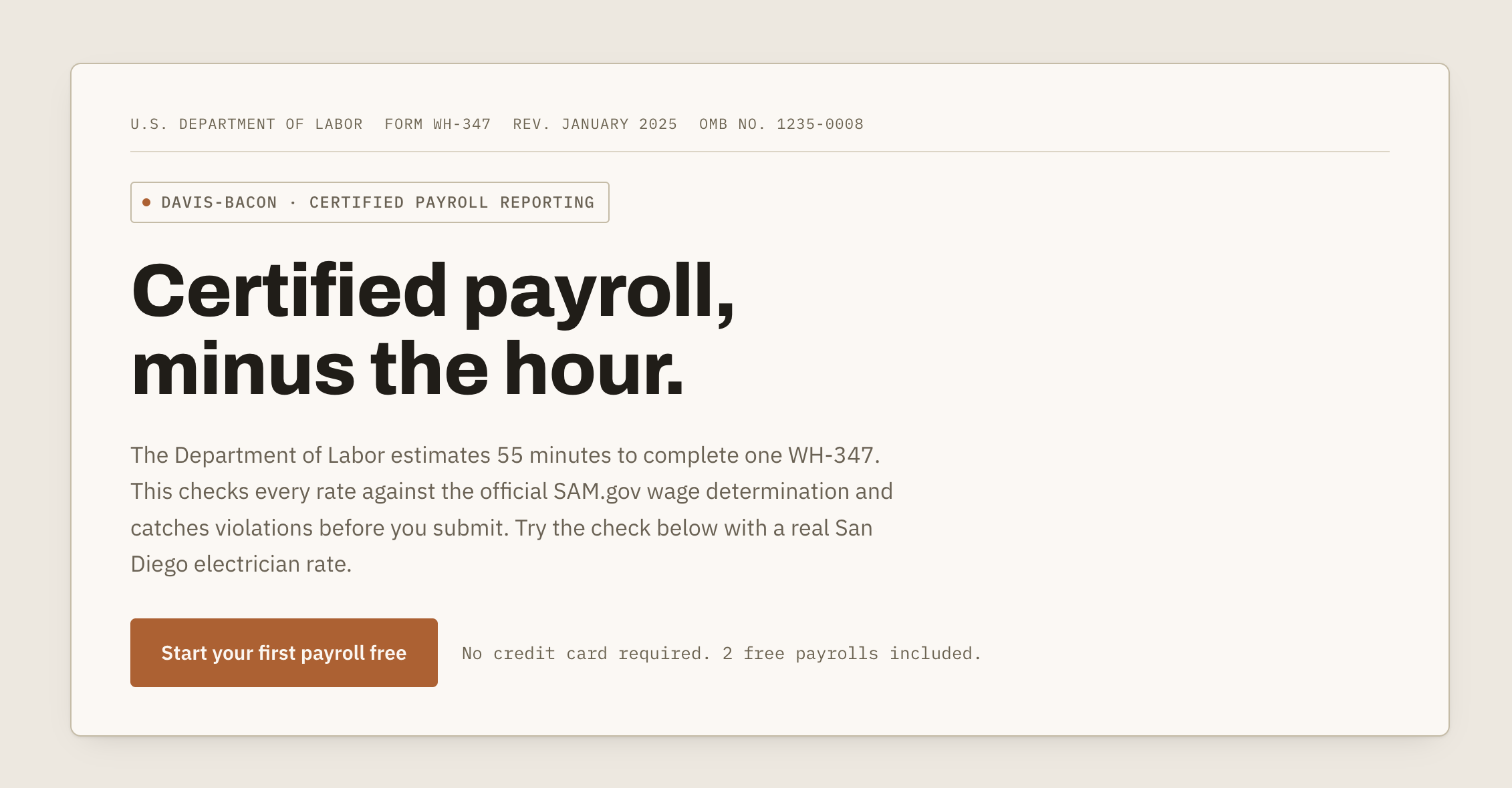 Certified payroll, minus the hour. - Product Image